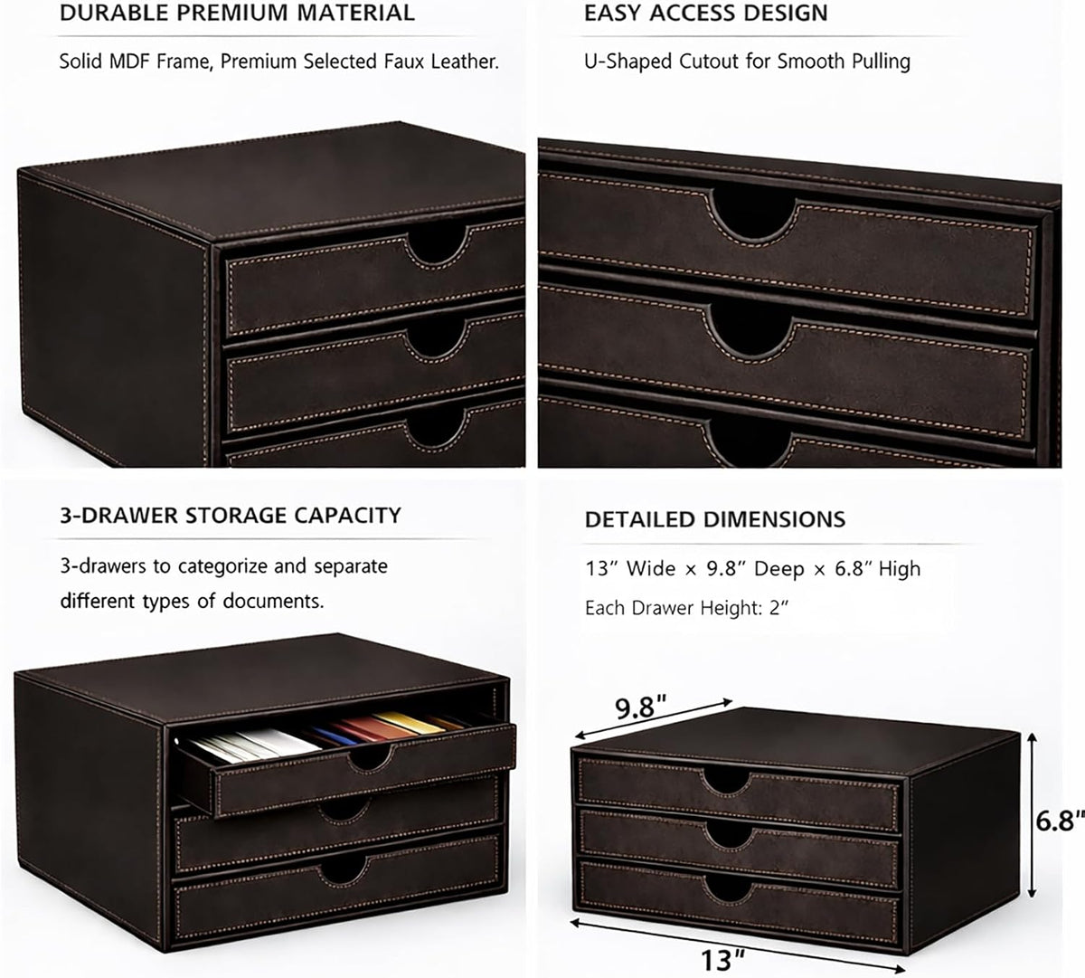 UnionBasic Leather Desktop Drawer Organizer, File Cabinet Magazine Document H...