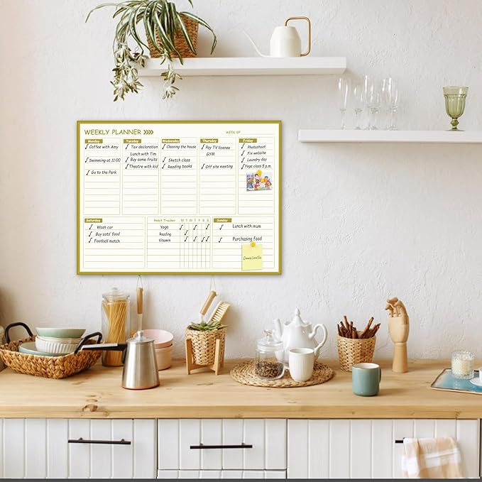 Gold Weekly Dry Erase Board for Wall, Small Magnetic Dry Erase Weekly Calendar - Image 7