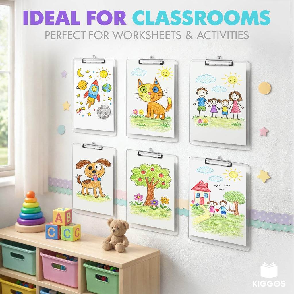 KIGGOS Acrylic Clipboards 12.5 x 9, Clear 6 Pack Letter Size Clip Boards with Low Profile Metal Clips, Hold up to 100 Sheets, Lightweight Set for Classroom, School, Office and Home
