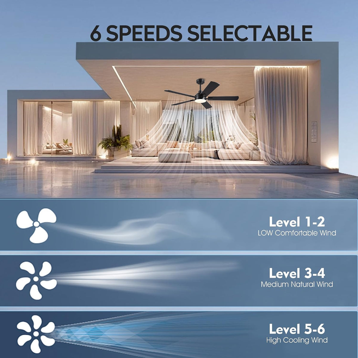 jsaitee ceiling fans with lights - 52inch low, close-up detail