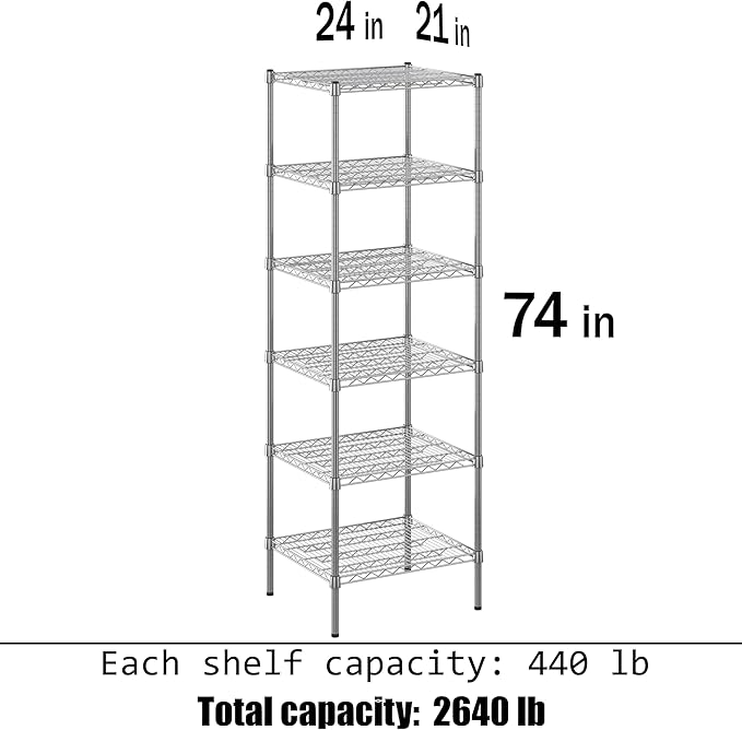 Regal Altair 21" Deep x 24" Wide x 74" Height Wire Shelving Kit | 6-Tier | NSF - Image 3