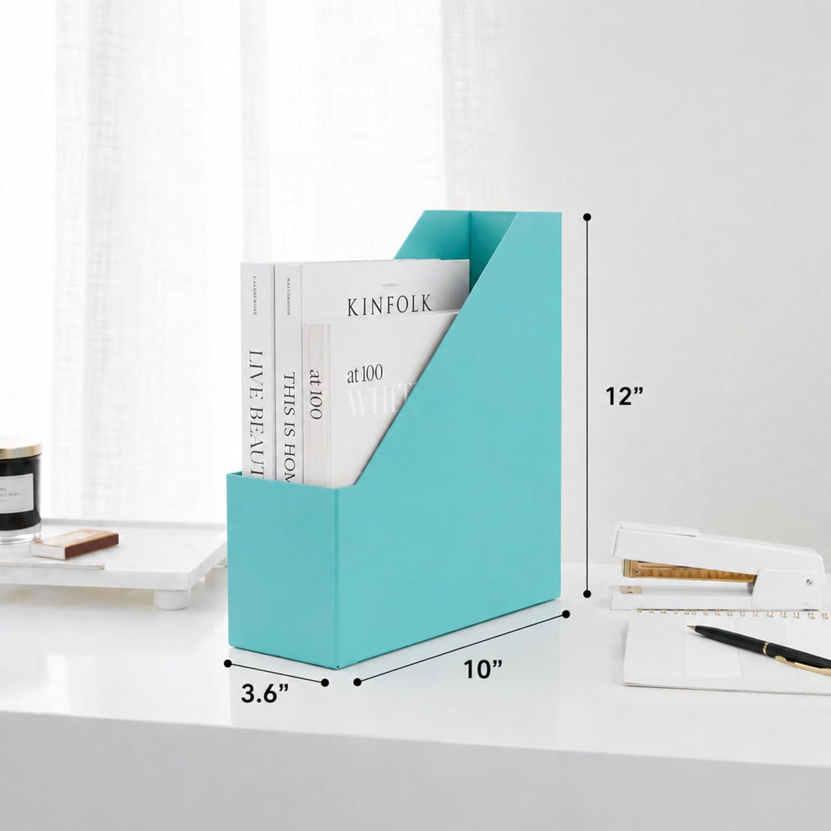 BLU MONACO Set of 6 Aqua Magazine File Holders | Foldable Magazine Storage Bo...