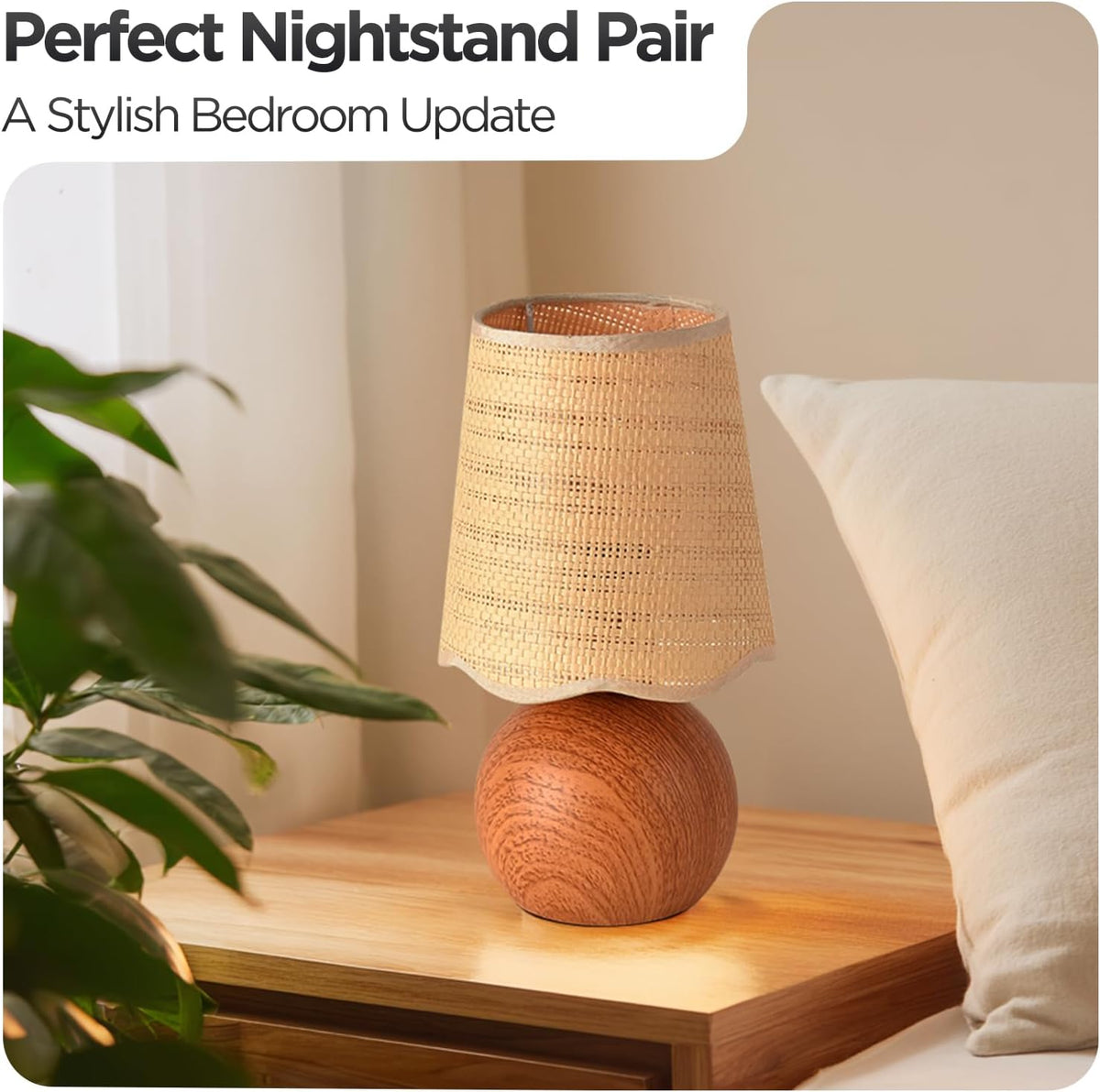 Minimalist Rattan Table Lamp, 11' Height, Woven Lampshade & E26 Socke...
