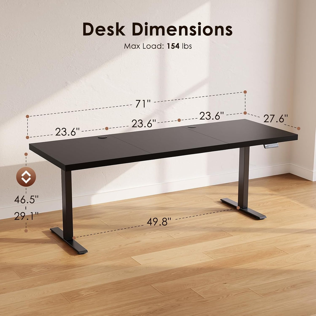 OffiGo 71 Inch Executive Electric Standing Desk Height Adjustable, Black