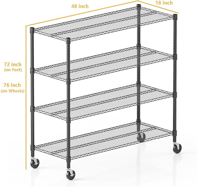 Himimi 72" H Storage Shelves 4 Tier Metal Shelving Adjustable Wire Shelf - Image 3