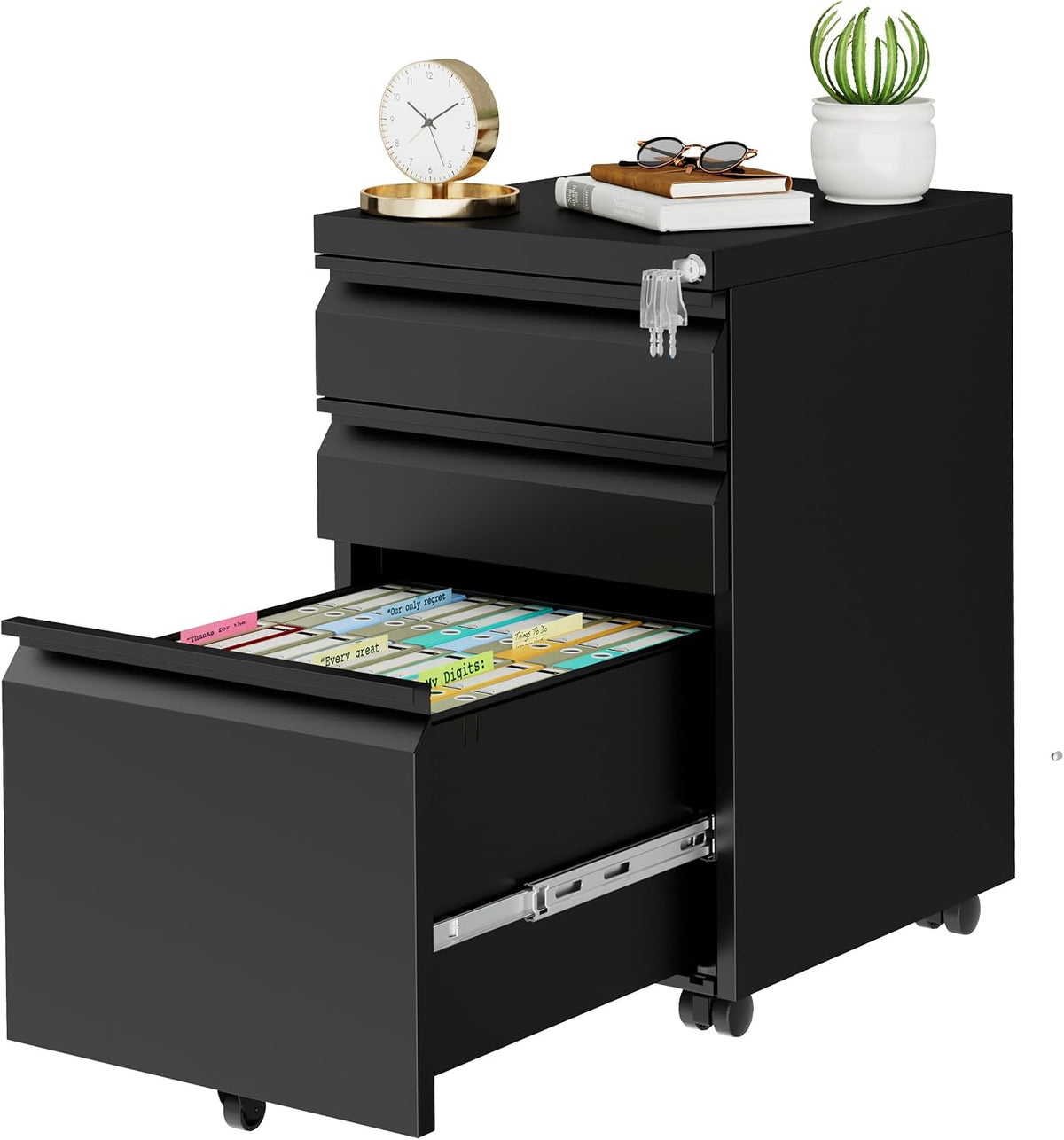 3 Drawer Metal Mobile File Cabinet with Lock and 4 Keys