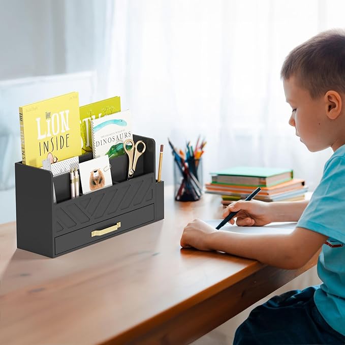 WISUCART Bamboo Desk Organizer Mail Holder Countertop Wood Desk Drawer Tabletop - Image 6