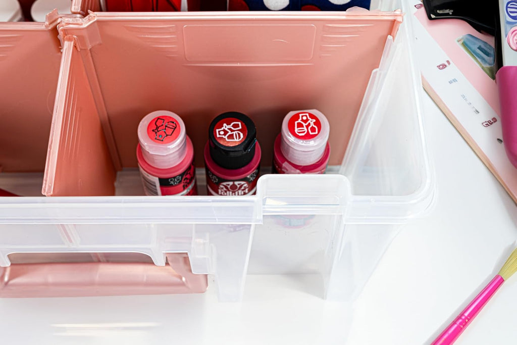 artbin super satchel double deep, 8-compartment box, rose showing dimensions
