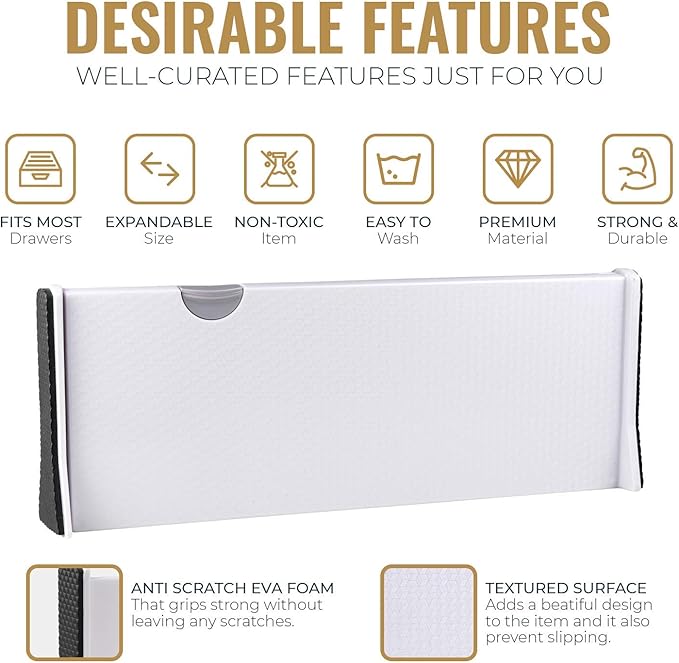 RAPTUROUS Adjustable Deep Drawer Divider – 5" Tall, Expandable 13-22", Non-Slip - Image 3