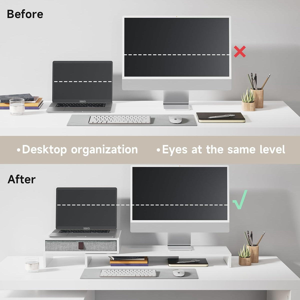 Fenge Triple Monitor Stand with Storage Drawer, Adjustable Length and Angle