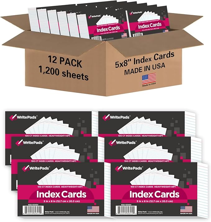 KAISA Lined Index Card 5"x8" Index Cards Flashcards, Heavy Weight Paper Made in by KAISA