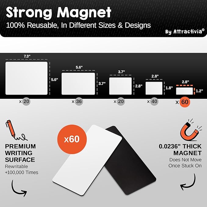 Attractivia Dry Erase Magnetic Labels 2.8 x 1.2 in, Dry Erase Magnets, - Image 3