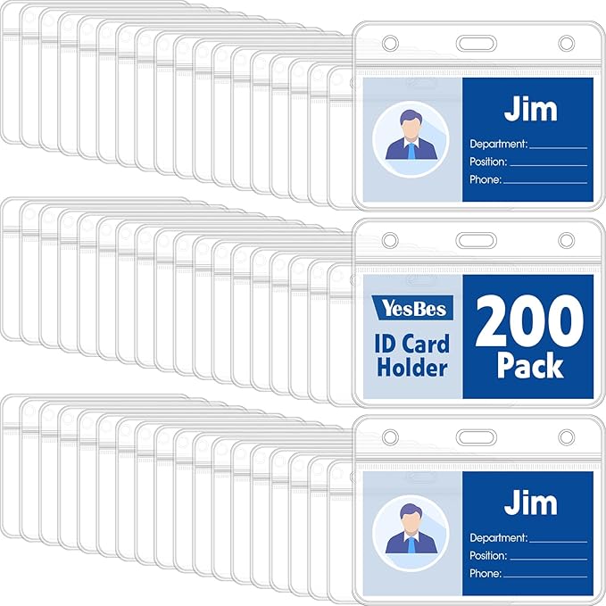 200 Pcs Horizontal Badge Holders, Extra Thick ID Card Name Tag Badge Holder by YesBes