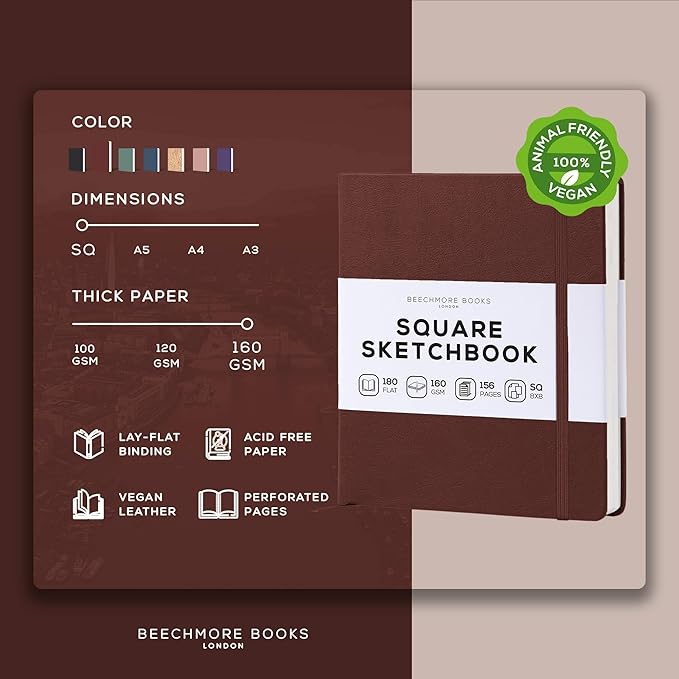 Beechmore Books Square Sketchbook – 8x8 Premium Vegan Leather Bound Large - Image 2