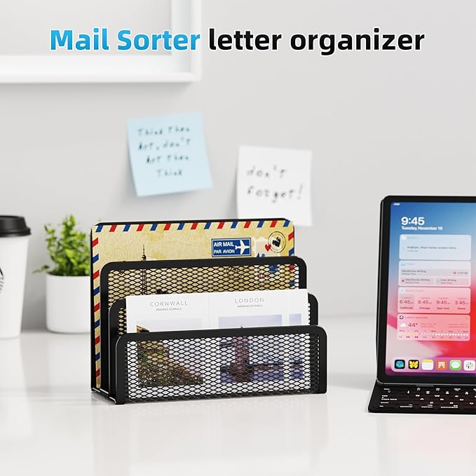 Marbrasse Mail Organizer for Desk, 3-Slot Mesh Metal Mail Holder countertop - Image 3