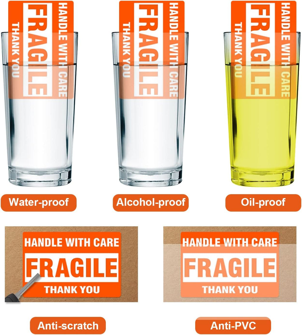 1000 Fragile Stickers 2 Rolls 2'' x 3'' Fragile - Handle with Care - Thank You Shipping Labels Stickers (500 Labels/Roll) (Pack of 2)