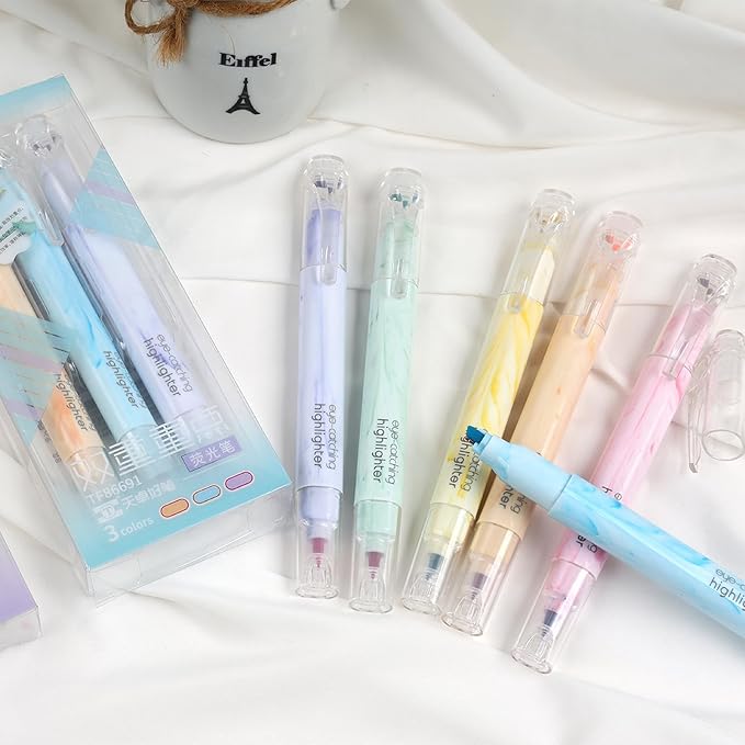 Techjob Aesthetic Highlighters 6 Pack Dual Tips, Double Line Highlighters - Image 7