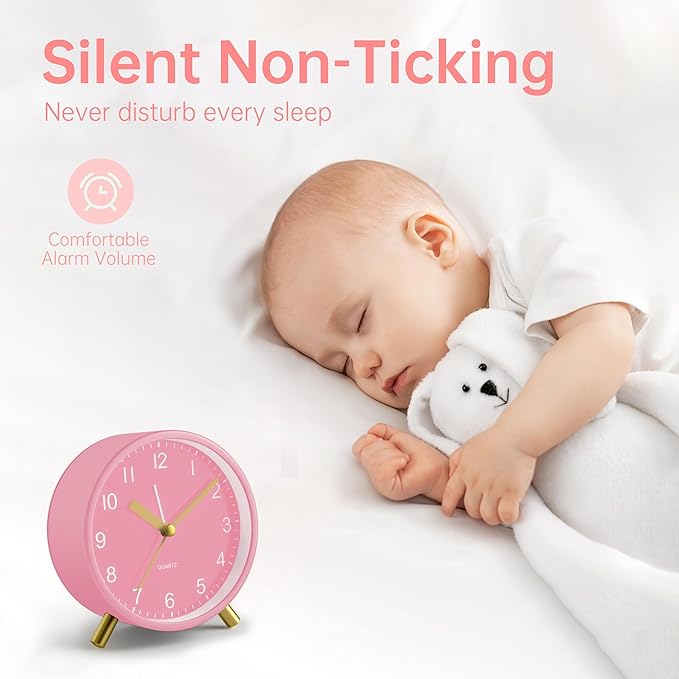 Analog Alarm Clock, 4 inch Super Silent Non Ticking Small Clock - Image 2