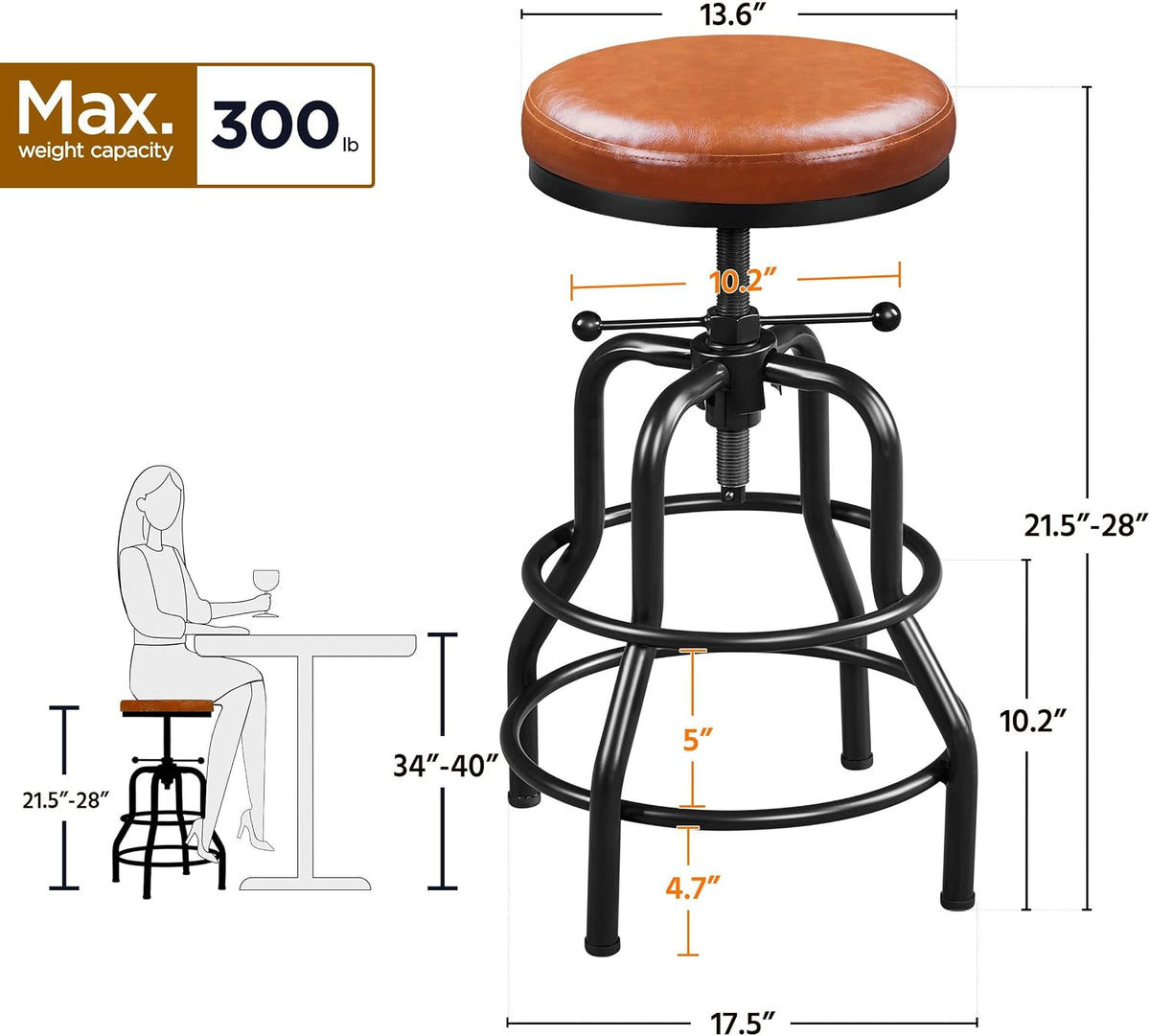 Yaheetech Adjustable Bar Stool 21.5-28" Kitchen Stool Light Brown, 4PCs