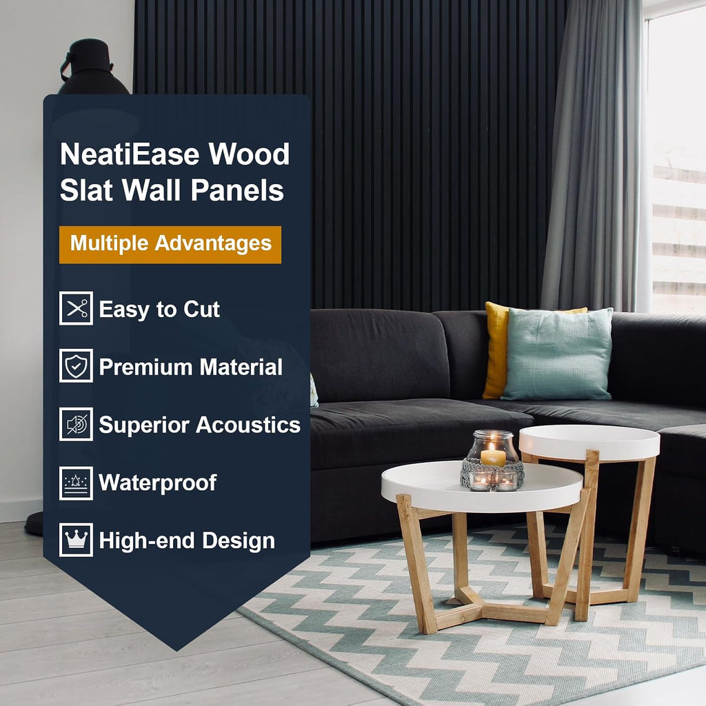 neatiease wood panels for wall, 4-piece 120" x, side view