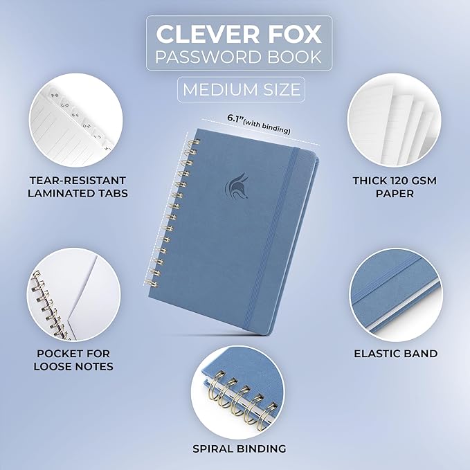 Clever Fox Password Book Spiral – Internet Address & Password Organizer - Image 2