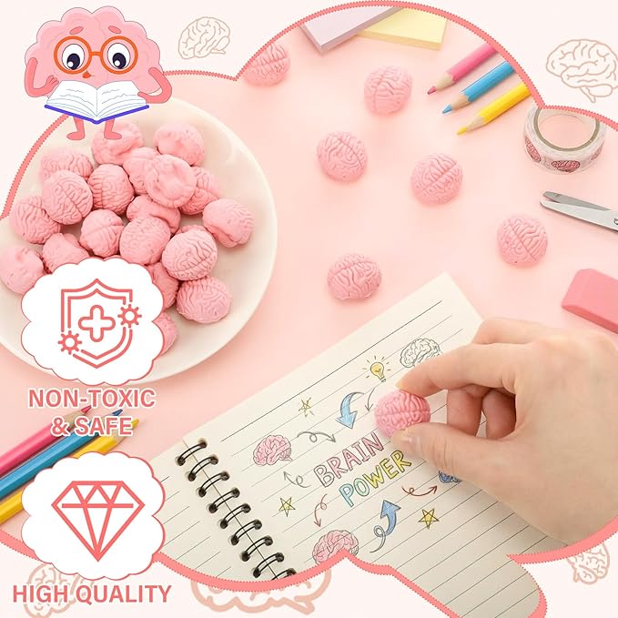 Gilprop 24 Pcs Brain Shaped Erasers Bulk, 1 Inch Mini Halloween Erasers - Image 4