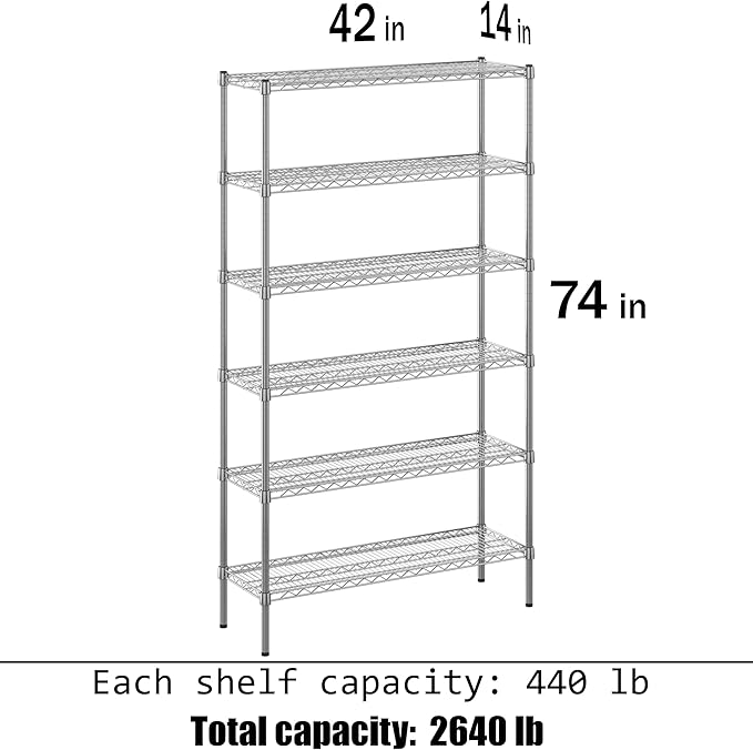 Regal Altair 14" Deep x 42" Wide x 74" Height Wire Shelving Kit | 6-Tier | NSF - Image 3