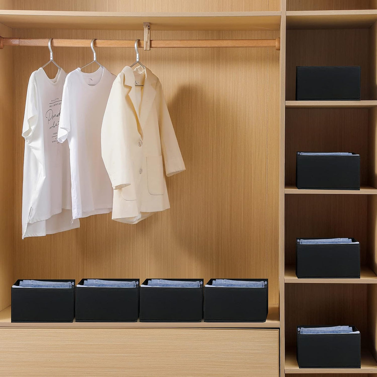 Jeans Drawer Organizers for Clothing, 5 Compartment Wardrobe Storage Box, Was...