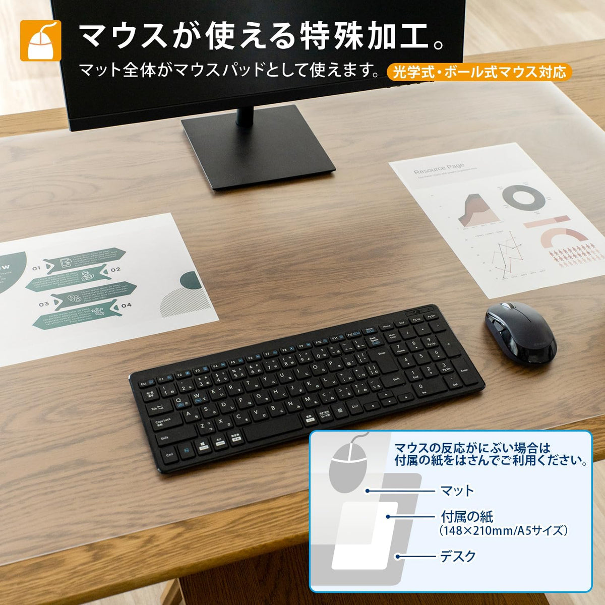 Plus Size 41-010 Various Desk Mat, Diagonal Cut, Mouse Compatible, Double-Sided Transfer Reduction, 54.5 x 27.2 inches (1390 x 690 mm)