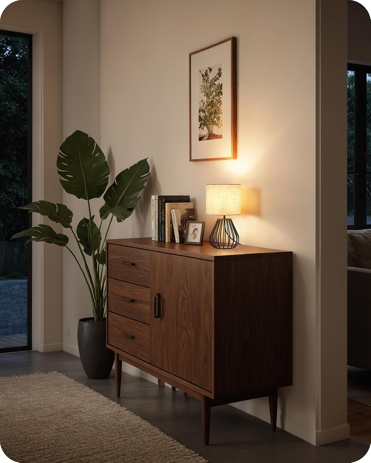 Small Bedside Table Lamp, Black Table Lamp with Metal Cage & Linen Lampsh...