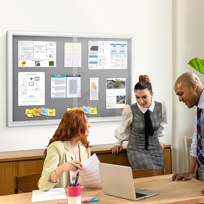 SWANCROWN Glass Enclosed Bulletin Board 48"x32", Locking Message Board - Image 5