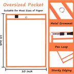 30 Pack Oversized Dry Erase Pockets Sleeves Reusable Ticket Holders, Clear Plastic Sheet Page Protectors, Heavy Duty Work Pockets School Teacher Classroom Office Organization Supplies, 10 Color