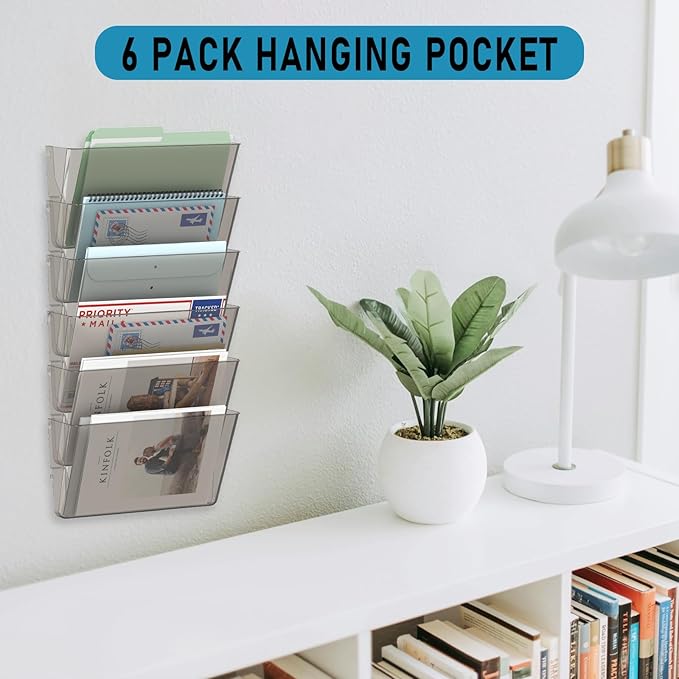 MINDEPOT 6 Pockets Acrylic Wall File Organizer, Plastic Hanging Wall File Holder - Image 5