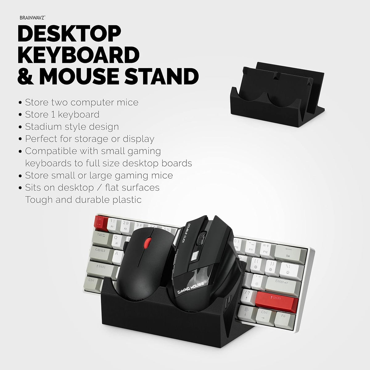 BRAINWAVZ Desktop Keyboard & Dual PC Mouse Stand Holder, Suitable for Sma...