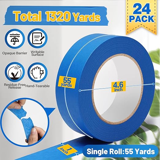 Aheroi Painters Masking Tape, 120℃/24 Rolls Blue Painting Tape Automotive - Image 2