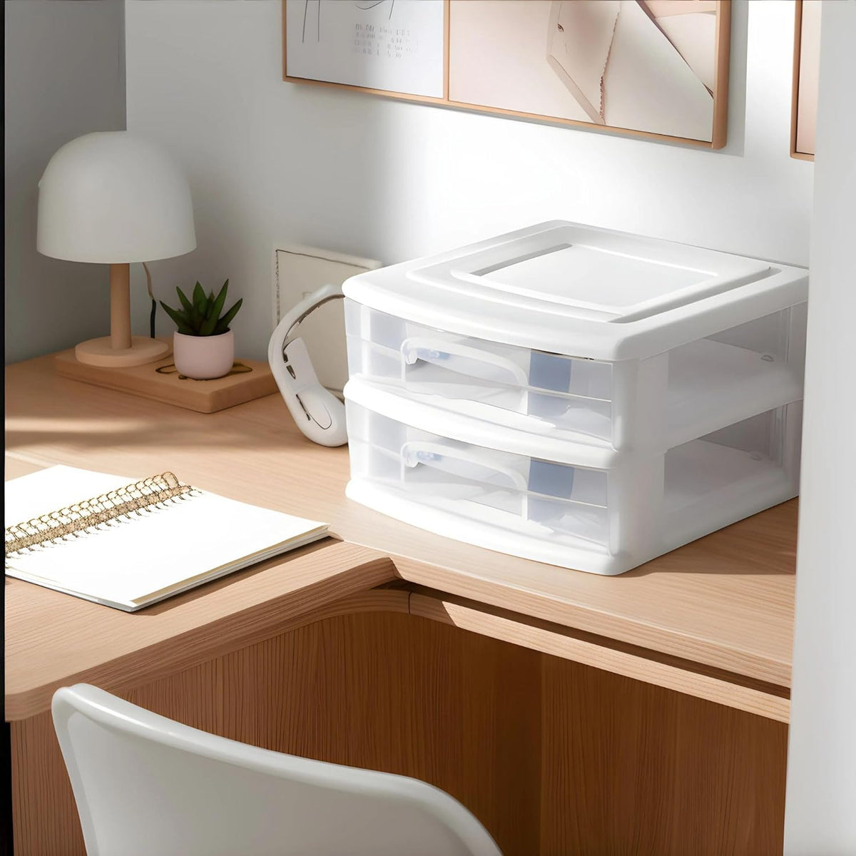 HOMZ 2 Drawer Storage Cart, Wide Plastic Container, White Frame, 2 Pack