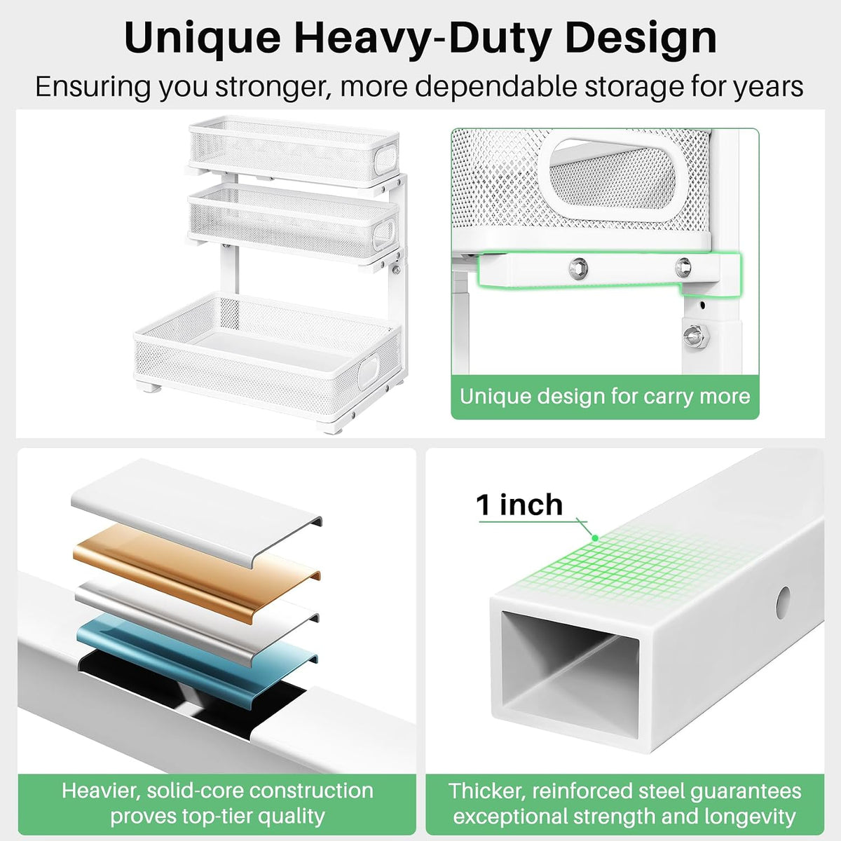 Kitstorack Under Sink Organizer, 2-Pack 3-Tier Height Adjustable Thickened Me...