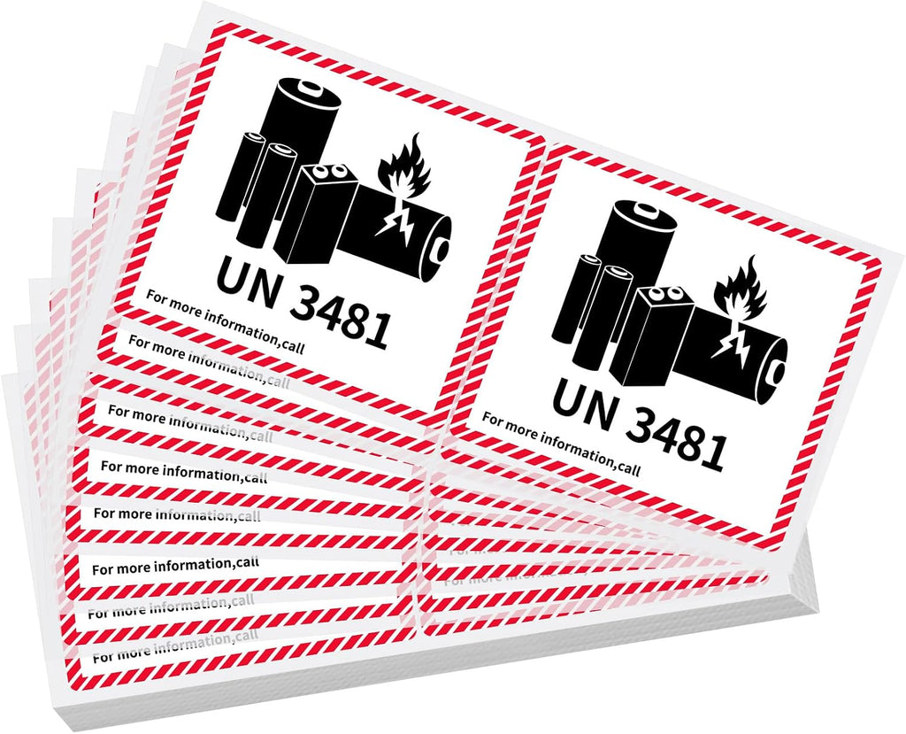 150 Pcs UN3481 Battery Labels Lithium Caution 4.7" X 4.3" | Lithium Ion Transport Caution Labels, Strong Adhesive for Shipping Packages, Fragile Warning Safety Stickers