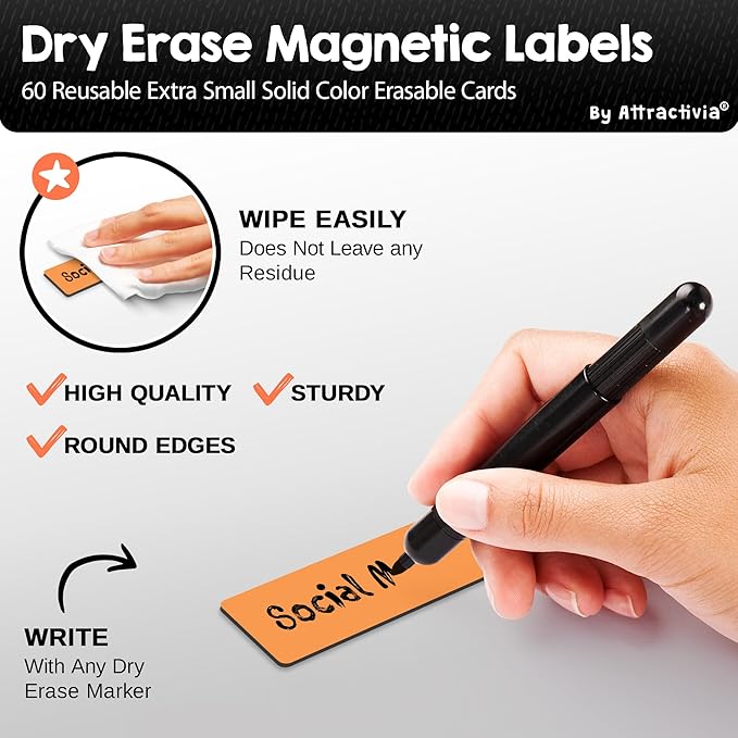 Attractivia Dry Erase Magnetic Labels 2.8 x 1.2 in, Solid Colors, Dry Erase - Image 2