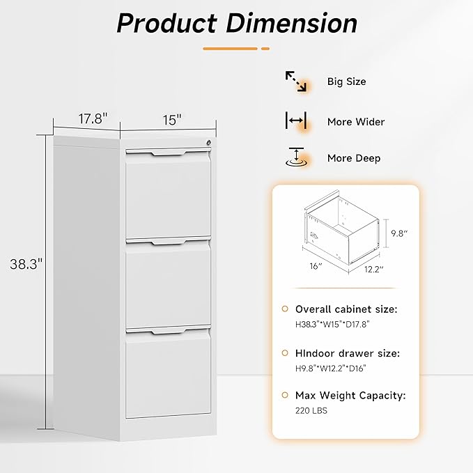 Bestoo 3-Drawer File Cabinet - Image 3