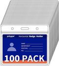 PCKPGON 100 Pack Horizontal ID Badge Holder, Work Name Tag Sleeve Badges by pckpgon
