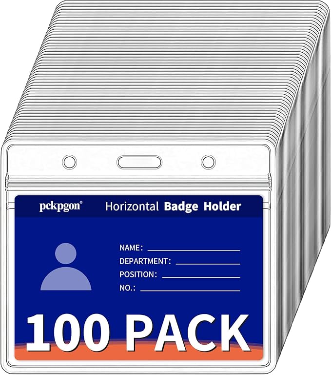 PCKPGON 100 Pack Horizontal ID Badge Holder, Work Name Tag Sleeve Badges by pckpgon