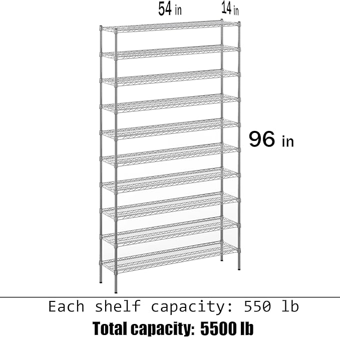 Regal Altair 14" Deep x 54" Wide x 96" Height Wire Shelving Kit | 10-Tier | NSF - Image 3