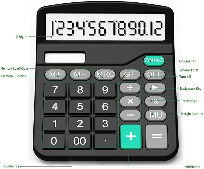 Calculator, Splaks 2 Pack Standard Functional Desktop Calculators Solar and AA - Image 3