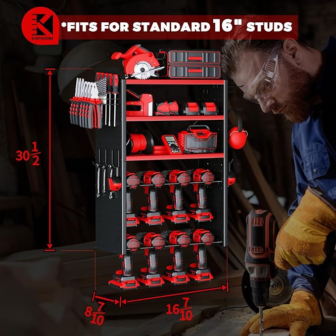 KAFAHOM Power Tool Organizer, Large 8 Drill Holder Wall Mount - Image 5