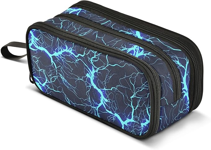BOENLE Dark Blue Electric Lightning Pencil Case Box Boys Girls Large Pencil by BOENLE-WELCOMEYOURCOMING