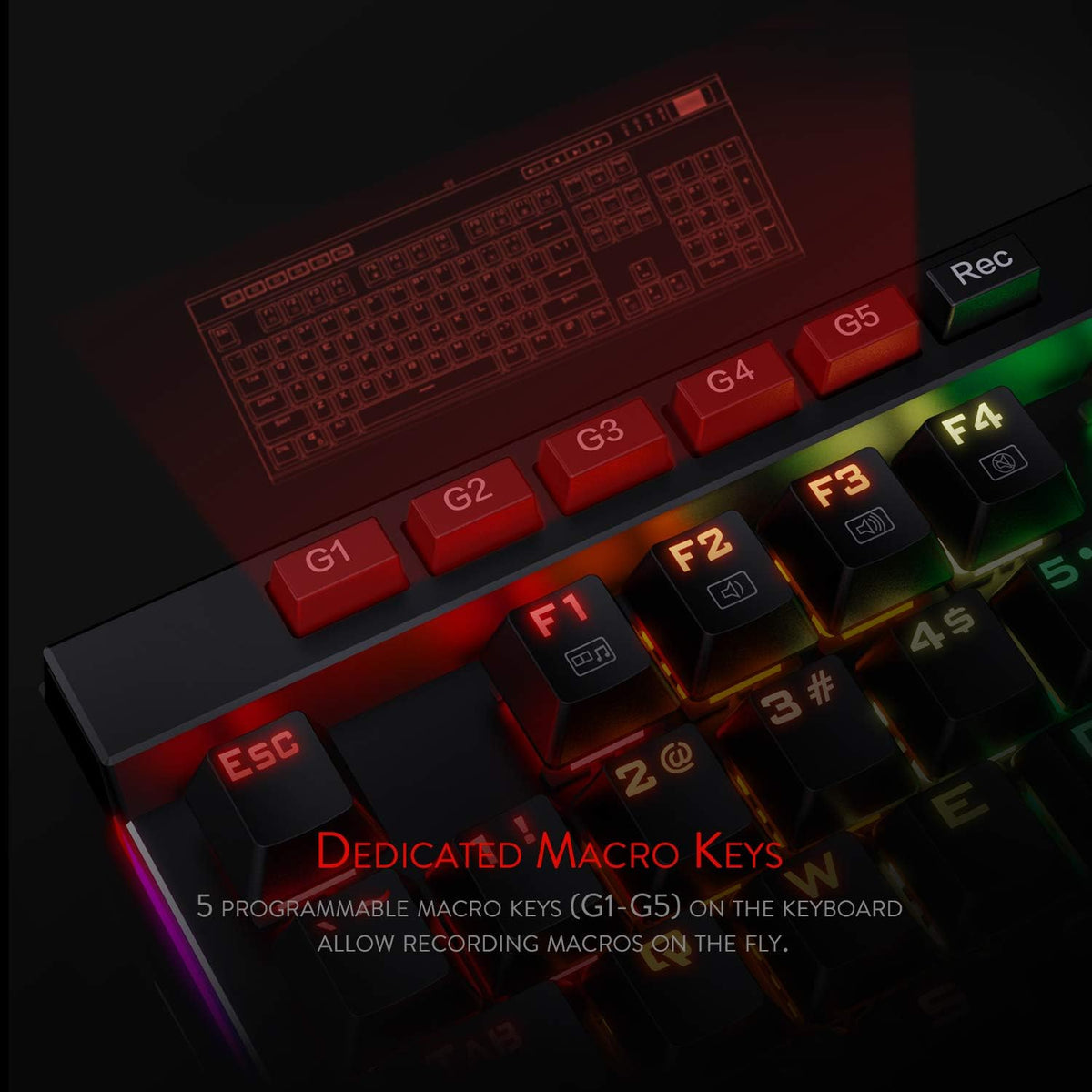 Redragon K580 Wired RGB Mechanical Gaming Keyboard, Macro Key & Media Wheel