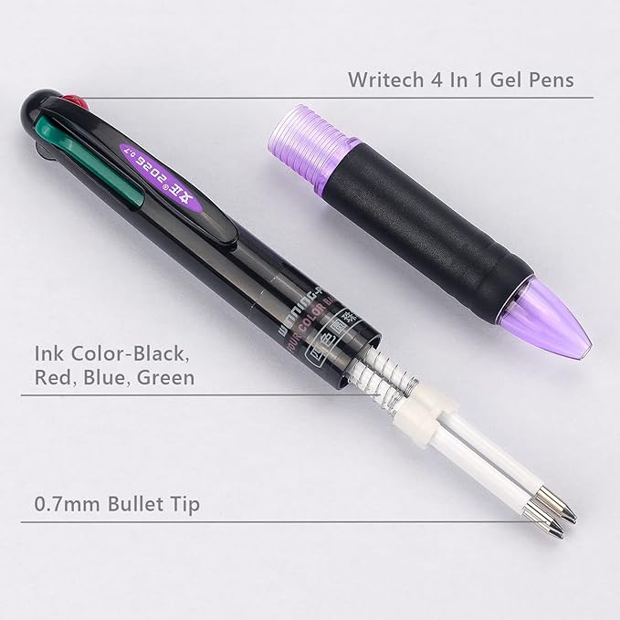 Bribobo 8 Pack Multicolor Ballpoint Pens 4-in-1 0.7mm Colored Retractable - Image 3