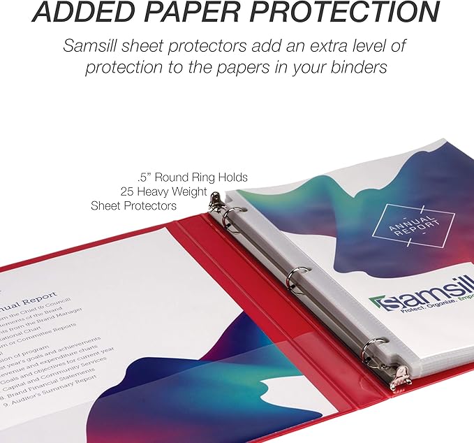 Samsill Durable .5 Inch Binder, Made in the USA, Round Ring Customizable Clear - Image 7