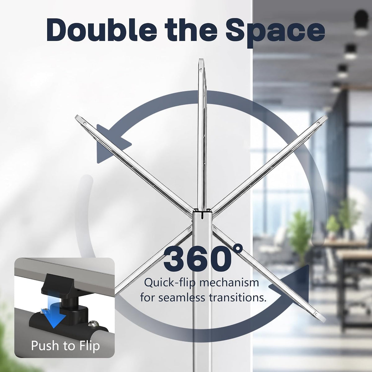 INNOVART Mobile Whiteboard 96" x 48", 360°Reversible Double Sided M...